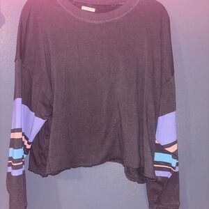 American Eagle Outfitters Black Sweatshirt with Striped Sleeves